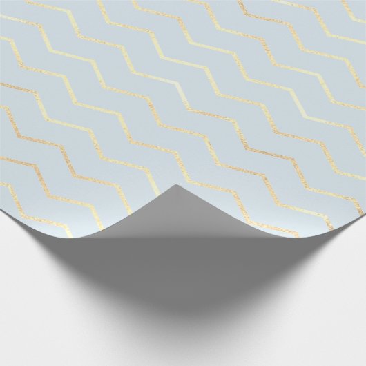 Chevron Stripes Lines Gold Metallic Blue Pastel Cadeaupapier (Hoek)