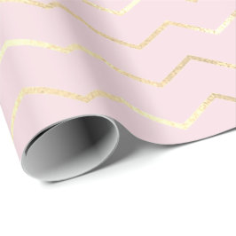 Chevron Stripes Lines Gold Metallic Pink Elegant Cadeaupapier