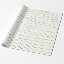 Chevron Stripes Lines Gold Metallic White Elegant Cadeaupapier
