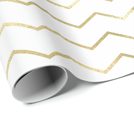 Chevron Stripes Lines Gold Metallic White Elegant Cadeaupapier (Rol Hoek)