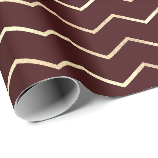 Chevron Stripes Lines Goud Metallic Bourgogne Maro Cadeaupapier (Rol Hoek)