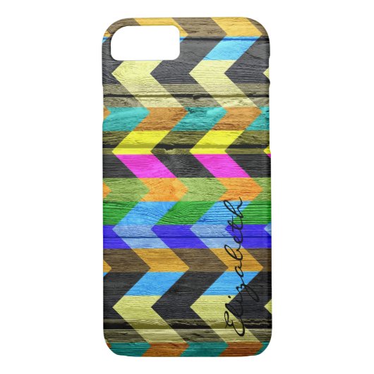 Chevron Stripes Monogram hout #9 Case-Mate iPhone Case (Achterkant)