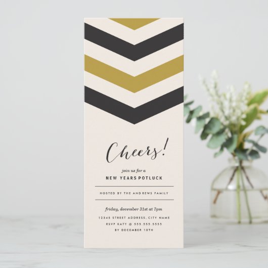 Chevron Stripes New Years Invite Kaart (Staand voorkant)