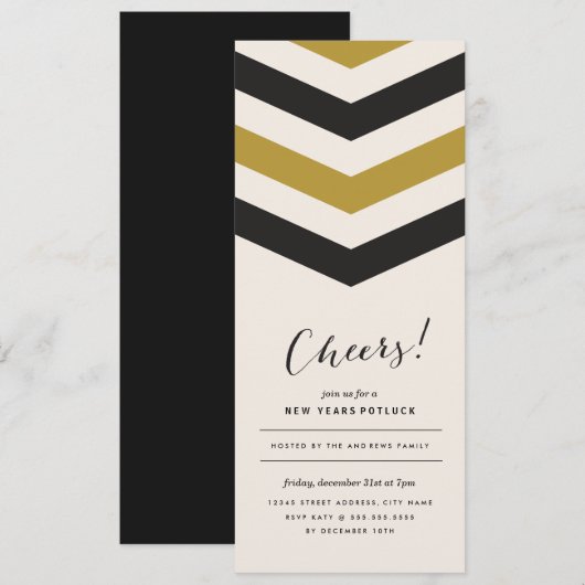 Chevron Stripes New Years Invite Kaart (Voorkant / Achterkant)