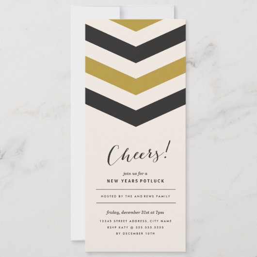 Chevron Stripes New Years Invite Kaart (Voorkant)