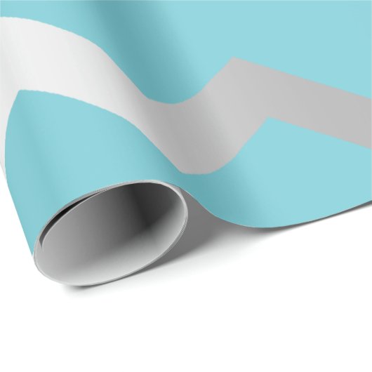 Chevron Stripes oceanblauw grijs zilver Cadeaupapier (Rol Hoek)