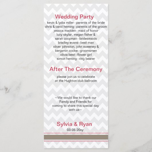 Chevron Stripes, Starfish Mod Beach Wedding Design Programmakaart (Achterkant)