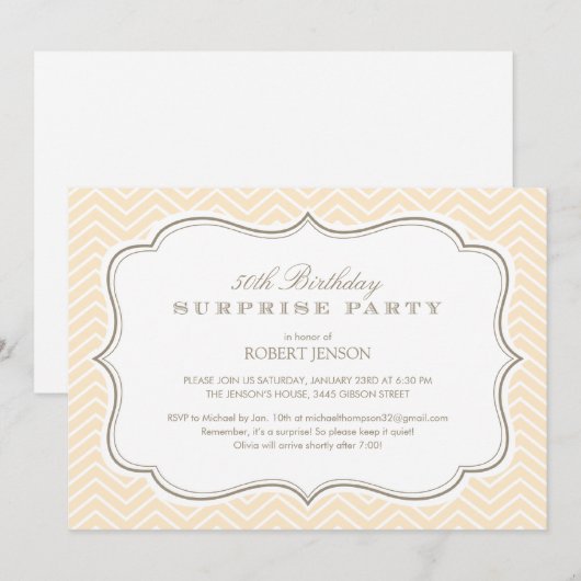 Chevron Stripes Surprise Party-uitnodigingen Kaart (Voorkant / Achterkant)