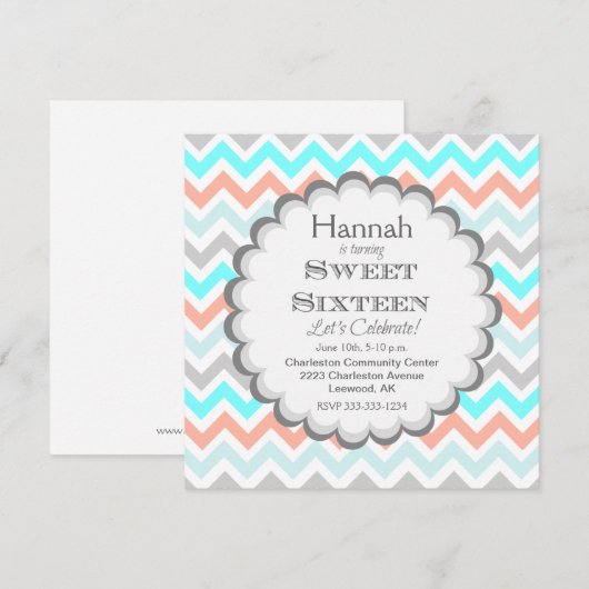 Chevron Sweet Sixteen Verjaardag Uitnodiging (Voorkant / Achterkant)
