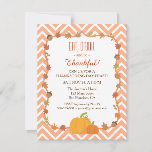 Chevron Thanksgiving Invitaties Kaart (Voorkant)