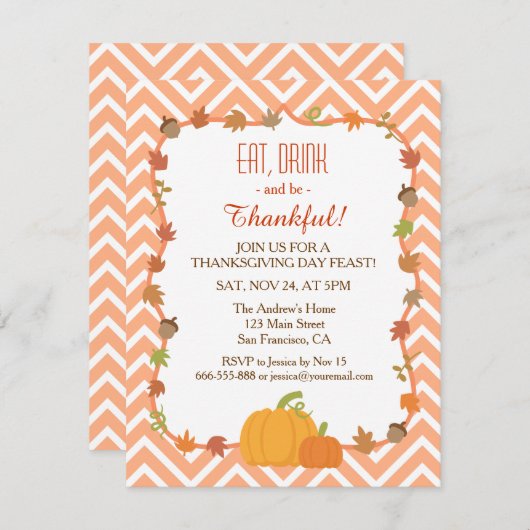 Chevron Thanksgiving Invitaties Kaart (Voorkant / Achterkant)