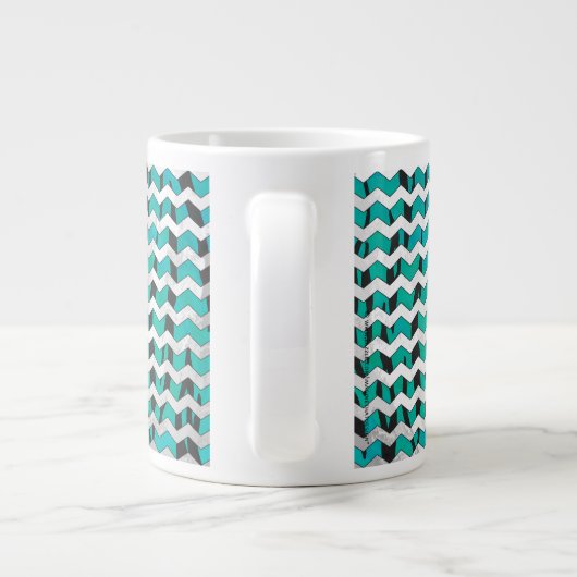 Chevron Tiger Black en Blauwgroen afdrukken Grote Koffiekop (Achterkant)