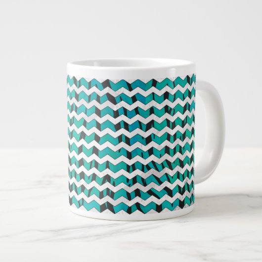Chevron Tiger Black en Blauwgroen afdrukken Grote Koffiekop (Voorkant rechts)