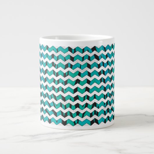 Chevron Tiger Black en Blauwgroen afdrukken Grote Koffiekop (Voorkant)
