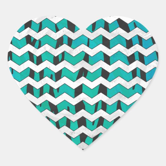 Chevron Tiger Black en Blauwgroen afdrukken Hart Sticker (Voorkant)