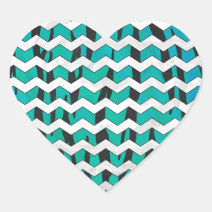Chevron Tiger Black en Blauwgroen afdrukken Hart Sticker