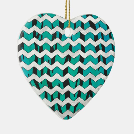 Chevron Tiger Black en Blauwgroen afdrukken Keramisch Ornament (Rechts)