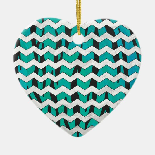 Chevron Tiger Black en Blauwgroen afdrukken Keramisch Ornament (Voorkant)