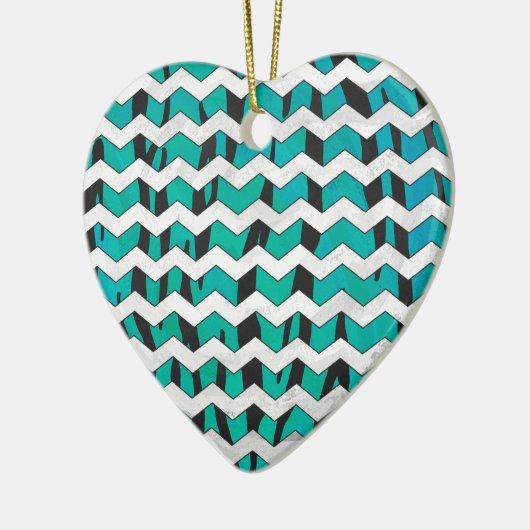 Chevron Tiger Black en Blauwgroen afdrukken Keramisch Ornament (Links)