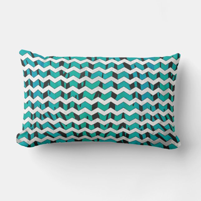Chevron Tiger Black en Blauwgroen afdrukken Kussen (Voorkant)