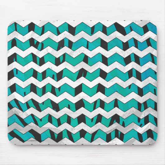 Chevron Tiger Black en Blauwgroen afdrukken Muismat (Voorkant)