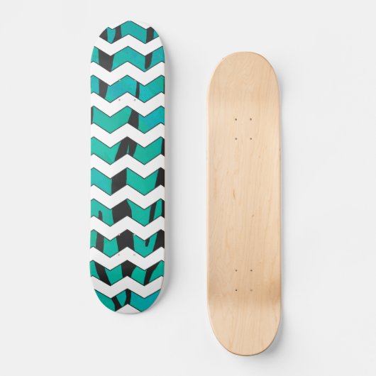 Chevron Tiger Black en Blauwgroen afdrukken Skateboard (Voorkant)