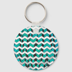 Chevron Tiger Black en Blauwgroen afdrukken Sleutelhanger
