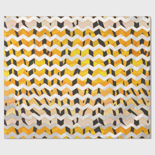 Chevron Tiger Black en Oranje print Cadeaupapier (Vlak)