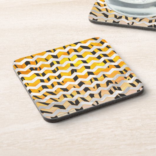 Chevron Tiger Black en Oranje print Drankjes Onderzetter (Linkerzijde)