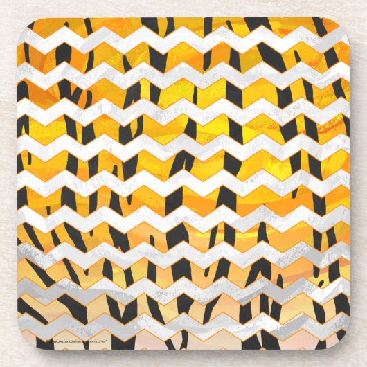Chevron Tiger Black en Oranje print Drankjes Onderzetter (Voorkant)