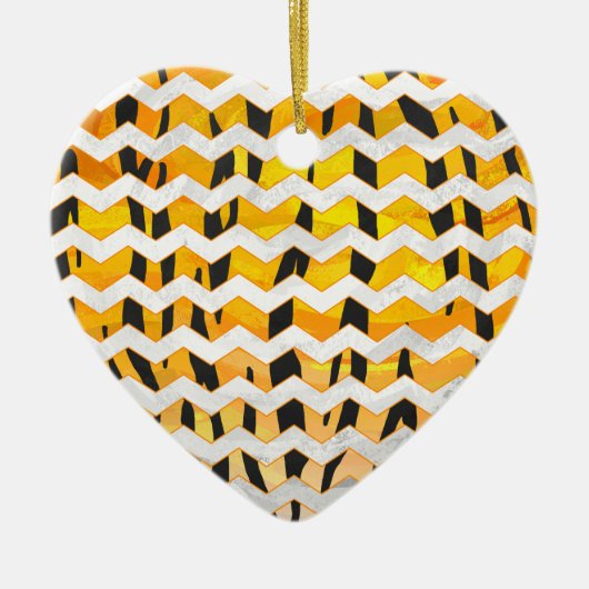 Chevron Tiger Black en Oranje print Keramisch Ornament (Voorkant)