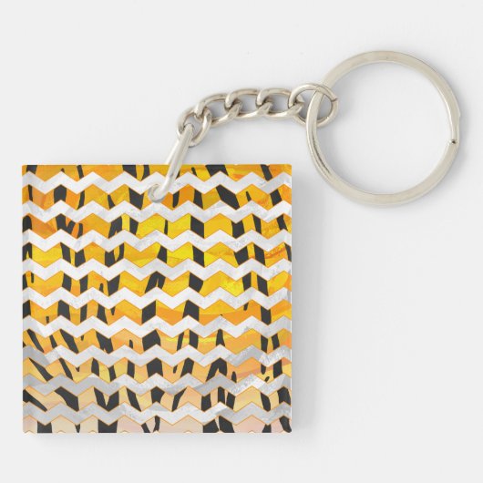 Chevron Tiger Black en Oranje print Sleutelhanger (Achterkant)