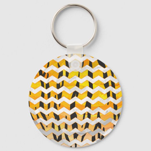 Chevron Tiger Black en Oranje print Sleutelhanger (Voorkant)