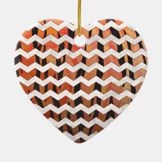 Chevron Tiger Hot oranje en zwart afdrukken Keramisch Ornament (Achterkant)
