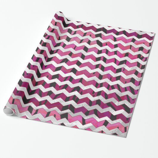 Chevron Tiger Hot Pink en Black Print Cadeaupapier (Uitgerold)