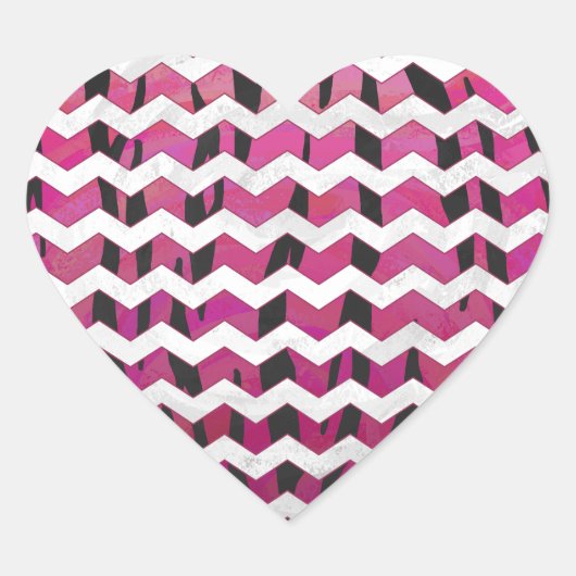Chevron Tiger Hot Pink en Black Print Hart Sticker (Voorkant)