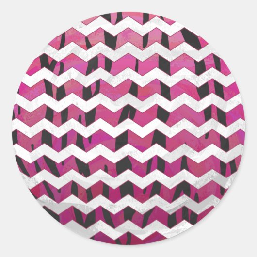 Chevron Tiger Hot Pink en Black Print Ronde Sticker (Voorkant)