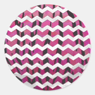 Chevron Tiger Hot Pink en Black Print Ronde Sticker
