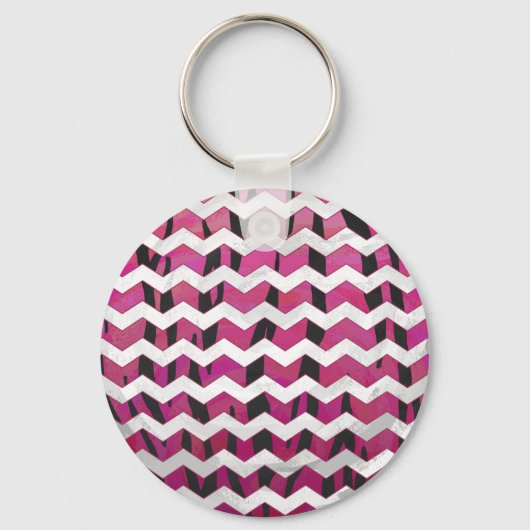 Chevron Tiger Hot Pink en Black Print Sleutelhanger (Voorkant)