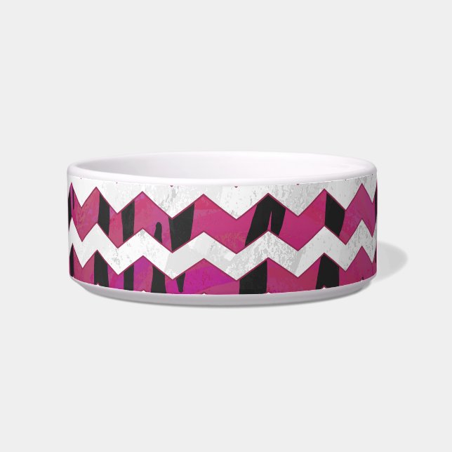 Chevron Tiger Hot Pink en Black Print Voerbakje (Rechts)