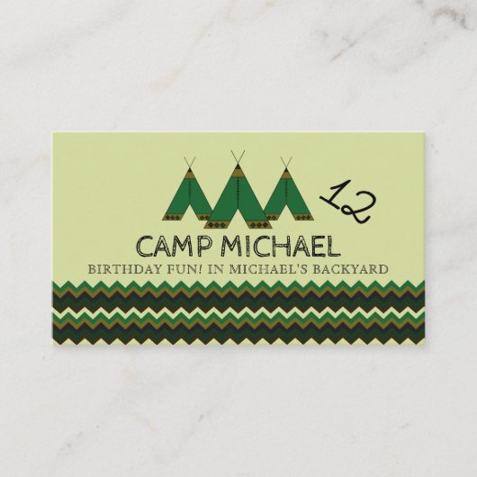 Chevron Tipi, Kind Camping Birthday Party Ticket Informatiekaartje (Voorkant)
