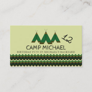 Chevron Tipi, Kind Camping Birthday Party Ticket Informatiekaartje