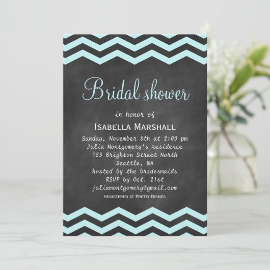 Chevron Turquoise Chalkboard Vrijgezellenfeest Inv Kaart (Staand voorkant)