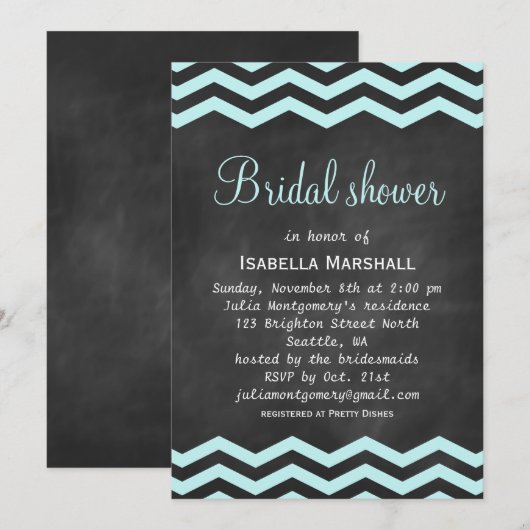 Chevron Turquoise Chalkboard Vrijgezellenfeest Inv Kaart (Voorkant / Achterkant)