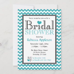 Chevron Turquoise & White Bridal Shower Uitnodigin Kaart