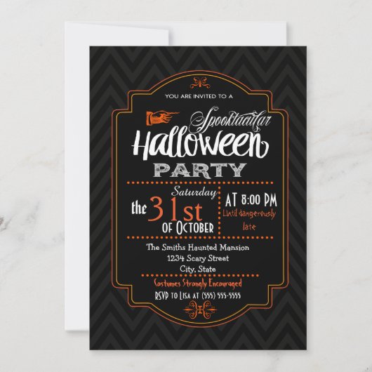 Chevron & Typografie Halloween uitnodiging (Voorkant)