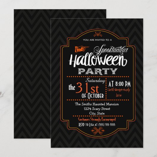 Chevron & Typography Halloween Invitation Kaart (Voorkant / Achterkant)