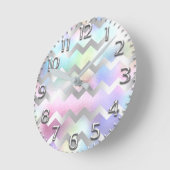 Chevron Unicorn Gray Arabic Number Holographic Pin Ronde Klok (Hoek)