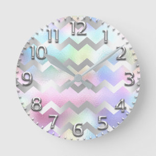 Chevron Unicorn Gray Arabic Number Holographic Pin Ronde Klok