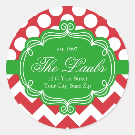 Chevron Vakantie Kerstmis Familienaam Ronde Sticker (Voorkant)
